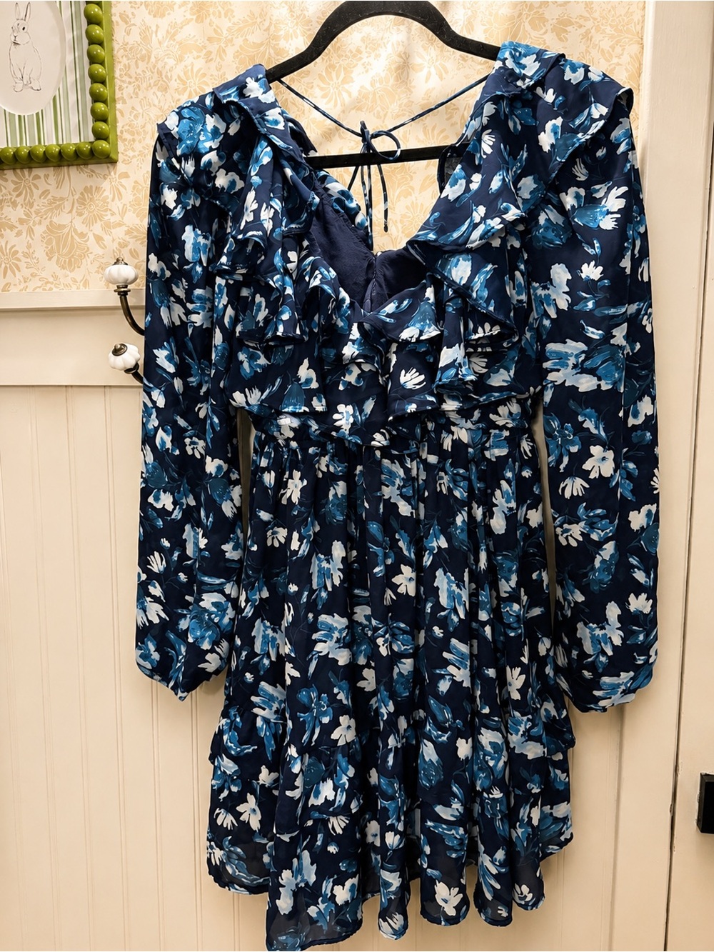 Abercrombie & Fitch Navy Floral V-Neck Dress with Light Blue Accents